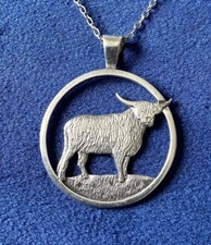Rare Shetland Silver - Scottish Sterling Silver Highland Cow Pendant / Necklace