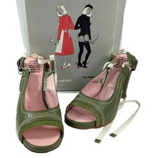 Hard Hearted Harlot Green All Leather Ankle Tie High Heels 6.5 / 39 (Boxed)