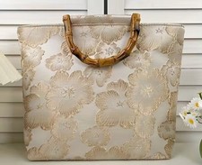 Gold Tote Bag With Bamboo Handles