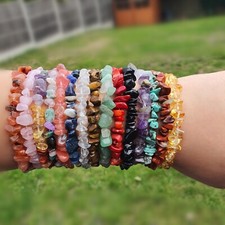 Natural Crystal Gemstone Chip Bead Chakra Stone Stretch Reiki Bracelet Gift