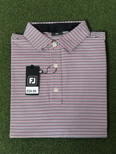 FootJoy Golf shirt EU Balance Stripe Lisle White / Hibiscus 34030 - Size Medium