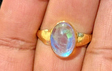 MOON STONE GOLD PLATED RING RAINBOW BOHO CHAKRA MOOD TALISMAN WICCA PAGAN GOTHIC