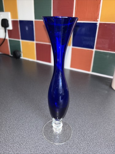 Blue glass bud vase inches - glass,