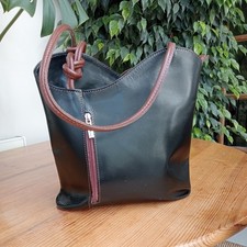 Borse In Pelle Black Leather Backpack/Tote Bag