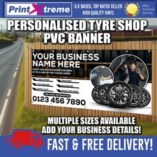 Tyre Shop Banner Sign PVC Garage Tracking Balancing Part Worn Tyres Sale advert
