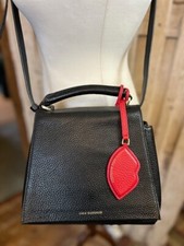 Designer Lulu Guinness black pemium leather across body satchel top handle bag