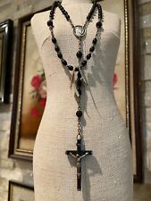 Vintage French Ebony Wood Cocoa beads Rosary with stellargent