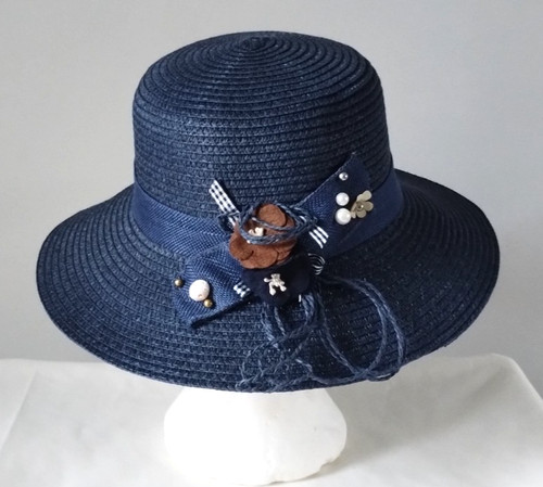 Navy blue straw embellished