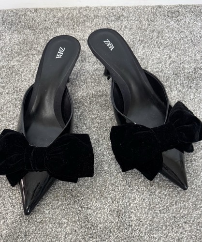 Zara patent velvet bow - patent, mules