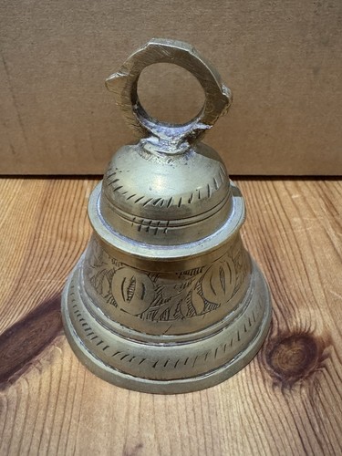 Vintage brass bell etched - vintage,