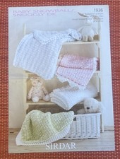 SNUGGLY SNOWBALL DK BABY PRAM COT BLANKET SHAWL COVER VTG KNITTING PATTERN 1936