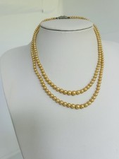 Vintage 2 Strand Pearl Cream Necklace By Pompadour Silver Clasp Marcasite