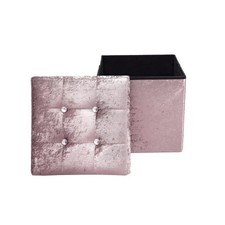 Crushed Velvet Storage Box Diamante Ottoman Folding Foot Stool Seat Bench