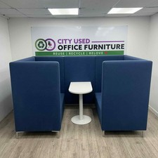 4-Person Booth Seating, Blue Fabric, White Table, Power, W2300mm
