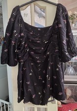 Simply Be Gypsy Smock Top Size 30, Black With Ditsy Pink Flowers