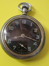 vintage elgin pocket watch working black face silver coloured case second hand