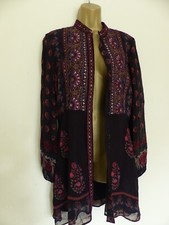 Zara boho dark red brown beaded button down jacket/tunic top Small /UK 10