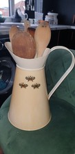 Large Enameled tin Jug Ewer Bee Motif Hand Painted
