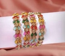 Multi Colour 4 Kada Metal Bangle Set Size 2.6