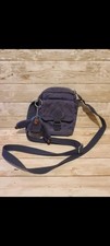 Kipling Small Crossbody Bag With Monkey Charm In Grey Crinkled Nylon Good Used