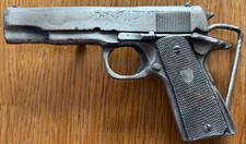 1979 Indiana Metal Craft Model C92 Colt 1911 45 ACP Pistol Pewter Belt Buckle