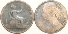 1860 to 1879 Victoria Bun-head Pennies Most Dates Available Worn Condition