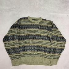 Vintage Abstract Knitted Jumper Patterned Grandad Knit Sweater Men's L