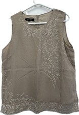 NITYA Beige White Floral Embroidered Sleeveless Blouse Top Size 46 Approx UK 18