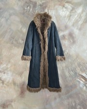 Rare Vintage Miss SIXTY LONG FAUX FUR DENIM AFGHAN COAT