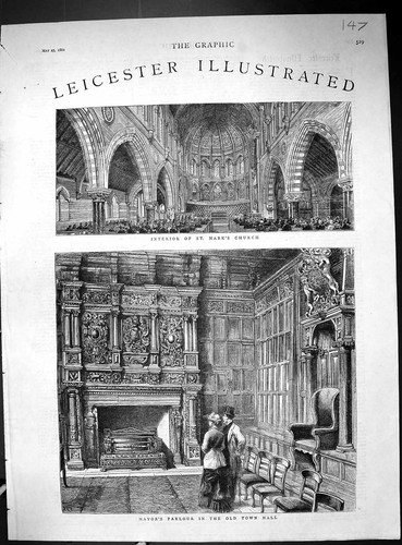 Old print 1882 leicester - print,