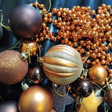 Christmas Baubles Bronze Gold Glitter Balls Stars Beads