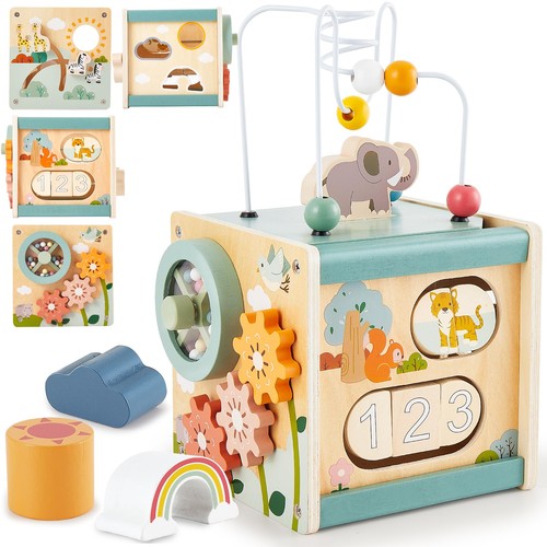 Wooden activity cube baby - wooden,
