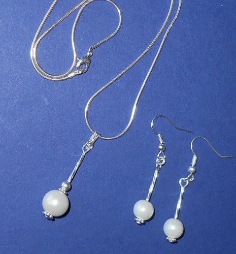 White glass pearl - glass, necklace