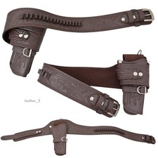 Cowboy Western Gun Holster Belt Brown Genuine Embossed Leather – Pistol Revolver