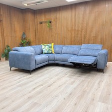 Furniture Village 'Ezra' Corner Sofa Blue Velvet Left Power Recliner Headrest