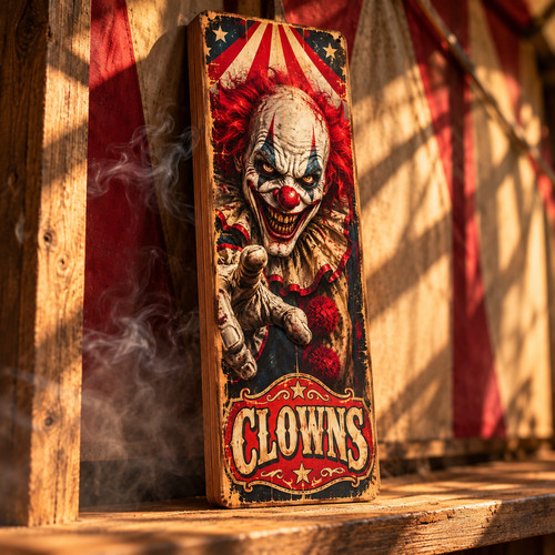 Clown sign wooden - clown,