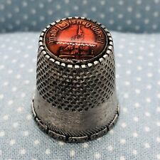 Vtg Walt Disney World Souvenir Pewter Thimble w/ Cinderella Castle in Orange