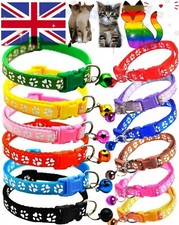 Adjustable Buckle Cat Collar With Bell Paw Print Kitten Puppy Pet Cute Collars