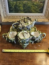 Vintage Japanese Majolica Conch Shell Teapot Sugar Bowl & Jug Green Tea For One