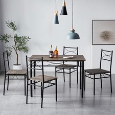 Dining Table and Chairs Set Metal Wood Effect Table Dining Set 4 Chairs Silvia