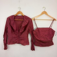 Vintage Linea Raffaelli Jacket Crop Top UK 14 EU 42 Metallic Red Preloved