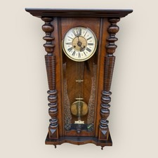 Antique German Victorian Walnut Vienna Regulator Wall Clock | Brass Dial & Key