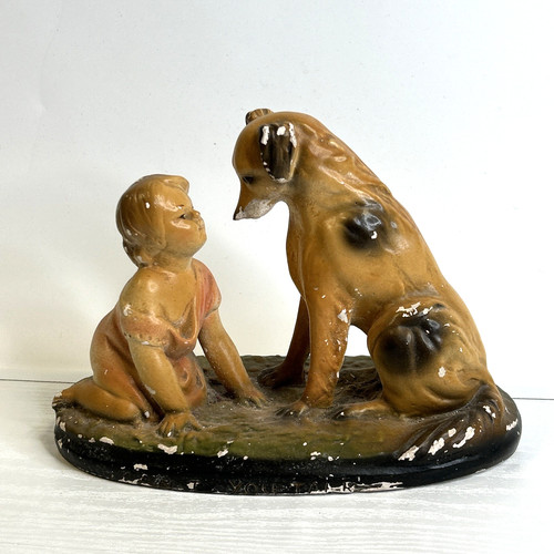 Chalkware vintage ornament - ornament, dog