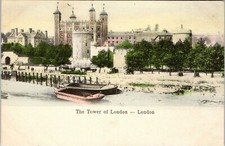 Postcard Central London early view of The Tower of London barges River Thames 