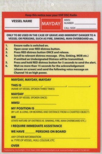 Vhf dsc mayday procedure card - mayday,
