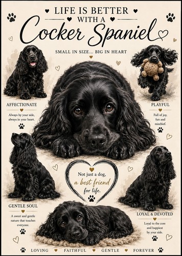 Black cocker spaniel print - a4,