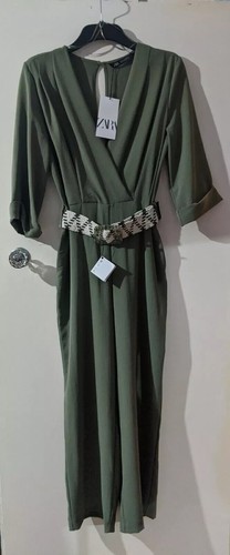 Zara khaki jumpsuit with belt - khaki,