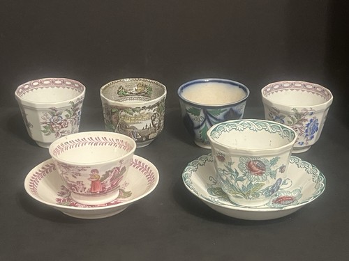 Antique handleless cups - (6),