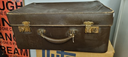 Antique leather suitcase brass - leather,