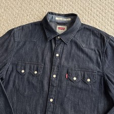 Levis Mens Denim Shirt Blue Medium Pearl Snap Sawtooth Western Modern Fit